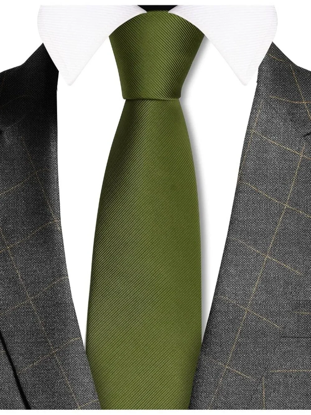 Men's Olive Green Twill Textured Woven Silk Formal Necktie For Wedding Dress